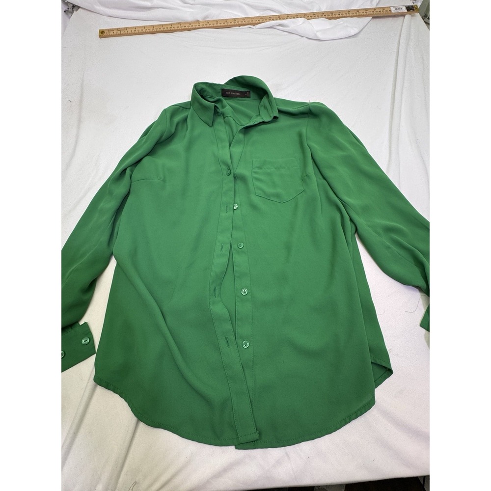 The Limited Sheer Roll Tab Sleeve‎ Womens Top Blouse Tunic Henley Green S Boho